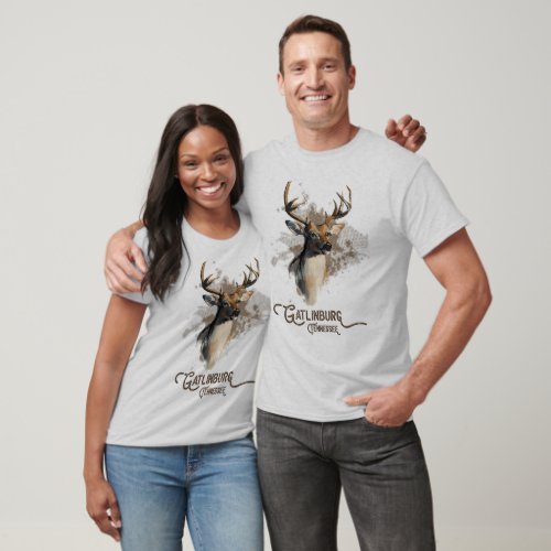 Gatlinburg Tennessee with Deer Head Illustration T_Shirt