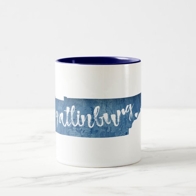 Gatlinburg Tennessee Wood Grain Two-Tone Coffee Mug (Center)