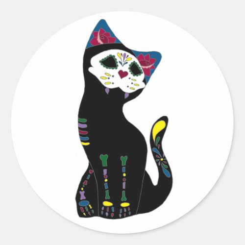 Gato Muerto Dia De Los Muertos Cat Classic Round Sticker