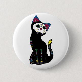 'Gato Muerto' Dia De Los Muertos Cat Pinback Button