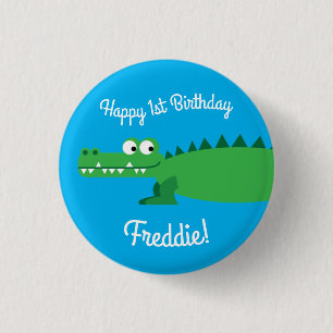 Gator Alligator Crocodile Kids 1st Birthday Party Button