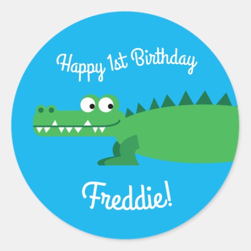 Gator Alligator Crocodile Kids 1st Birthday Party Classic Round Sticker