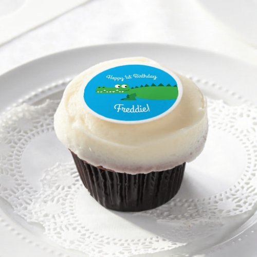 Gator Alligator Crocodile Kids 1st Birthday Party Edible Frosting Rounds