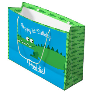 Gator Alligator Crocodile Kids 1st Birthday Party Large Gift Bag