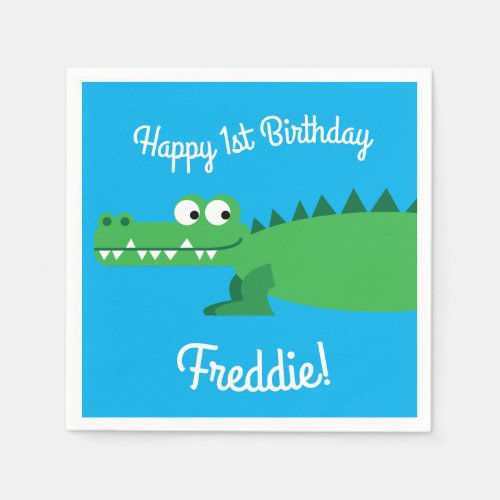 Gator Alligator Crocodile Kids 1st Birthday Party Napkins