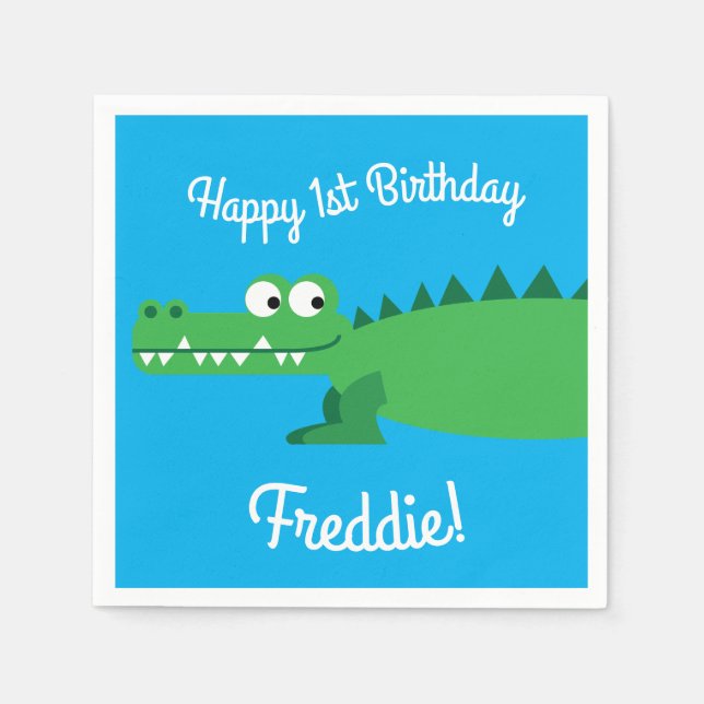 Gator Alligator Crocodile Kids 1st Birthday Party Napkins (Front)