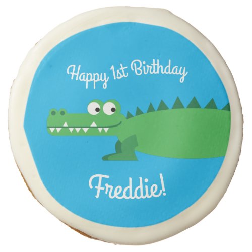 Gator Alligator Crocodile Kids 1st Birthday Party Sugar Cookie