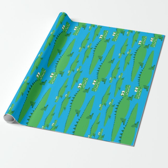 Gator Alligator Crocodile Kids 1st Birthday Party Wrapping Paper (Unrolled)