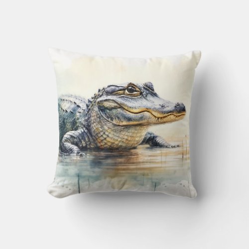 Gator Grandeur REF173 _ Watercolor Throw Pillow