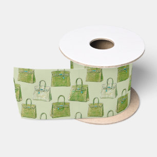Gator Green Croc Texture Handbag Fashion Pattern Satin Ribbon