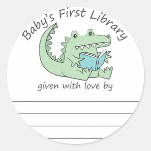 Gator reading baby's first library bookplate