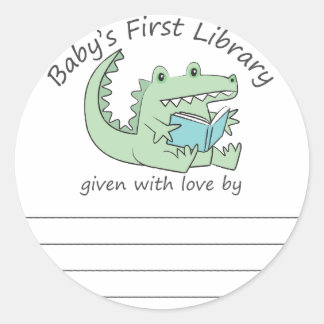 Gator reading baby's first library bookplate