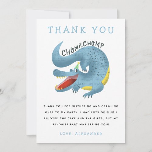 Gator Theme Birthday Party Blue Thank You Card