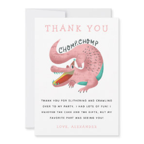 Gator Theme Birthday Party Pink Thank You Card