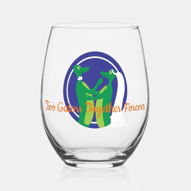 Gator Wedding  Stemless Wine Glass (Front)