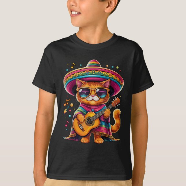 Gatos Before Vatos Mexican Cat Poncho Fiesta Cinco T-Shirt (Front)