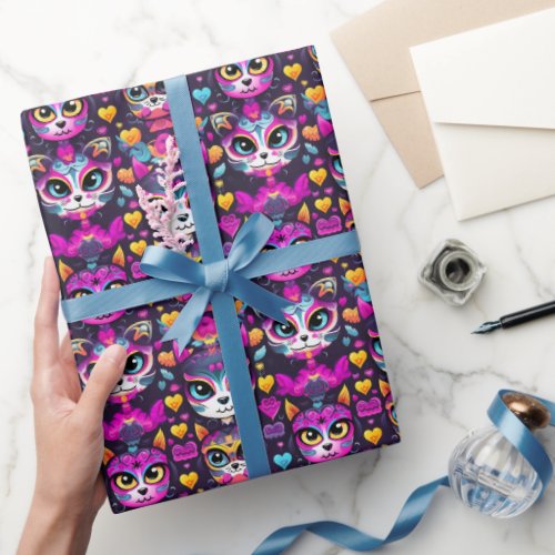 Gatos de Muertos Fiesta Wrapping Paper