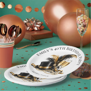 Gatsby 1920 Black & Gold Birthday Party Paper Plates