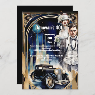 Gatsby 1920's dodge car flapper man trendy invitation