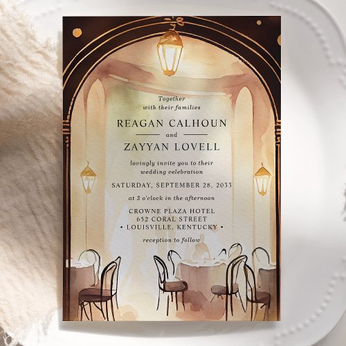 Gatsby 1920s Glamour Archway Watercolor Wedding Invitation