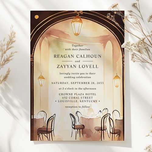 Gatsby 1920s Glamour Archway Watercolor Wedding Invitation