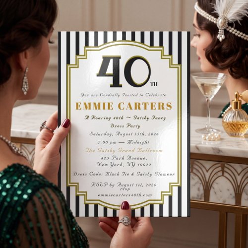 Gatsby 40th Birthday Fancy Dress Invitation Card