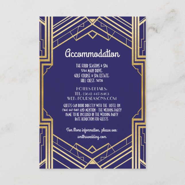 Gatsby Art Deco 1920s Accommodation Wedding Enclosure Card (Front)