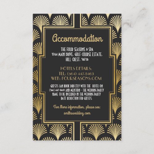 Gatsby Art Deco 1920s Accommodation Wedding Fan Enclosure Card