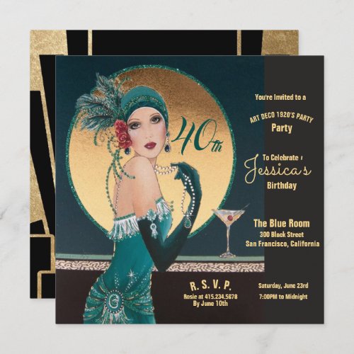 Gatsby Art Deco 40TH Birthday Party Invitations