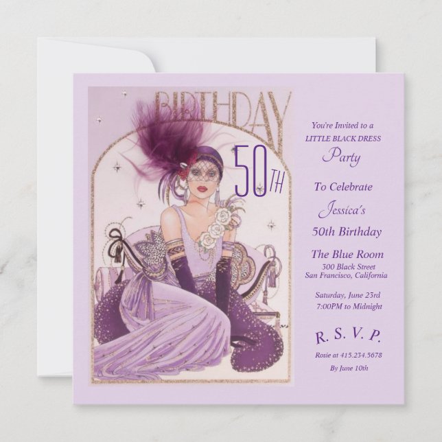 Gatsby Art Deco 50TH Birthday Party Invitations (Front)