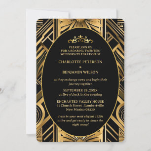 Gatsby Art Deco Black & Gold 1920s Wedding  Invitation