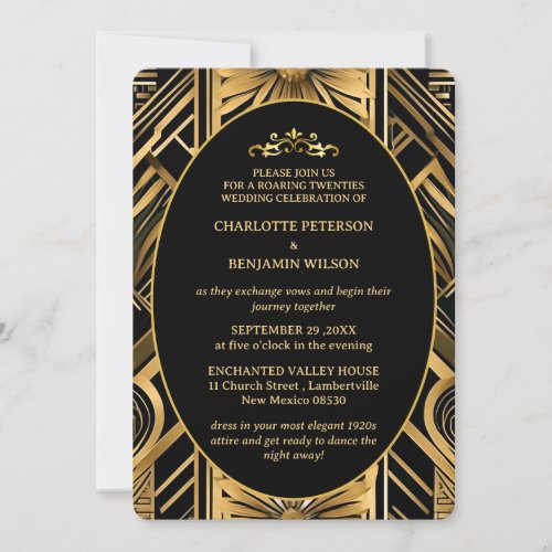 Gatsby Art Deco Black  Gold 1920s Wedding  Invitation