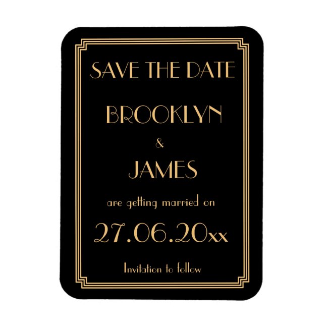 Gatsby Art Deco Black Wedding Save The Date Magnet (Vertical)