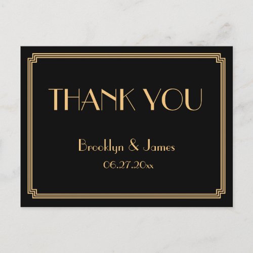 Gatsby Art Deco Black Wedding Thank You Postcards