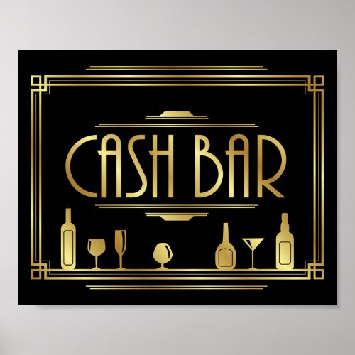 Gatsby Art Deco CASH BAR Sign Print