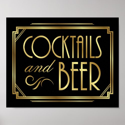 Gatsby Art Deco COCKTAILS and BEER Sign Print