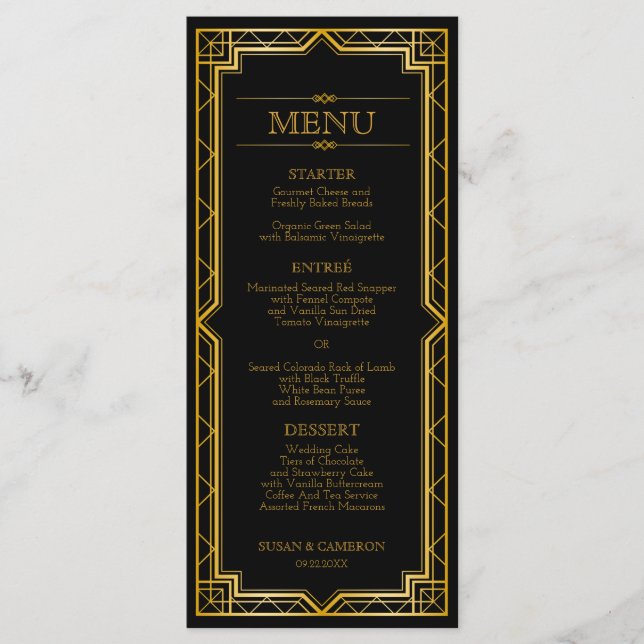 Gatsby Art Deco Dinner Menu | Editable Color (Front)