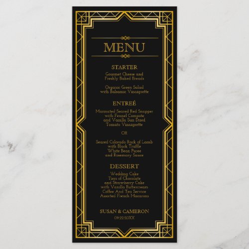 Gatsby Art Deco Dinner Menu  Editable Color