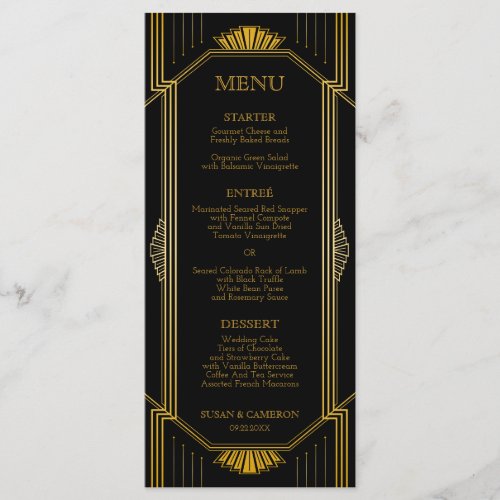 Gatsby Art Deco Dinner Menu  Editable Color