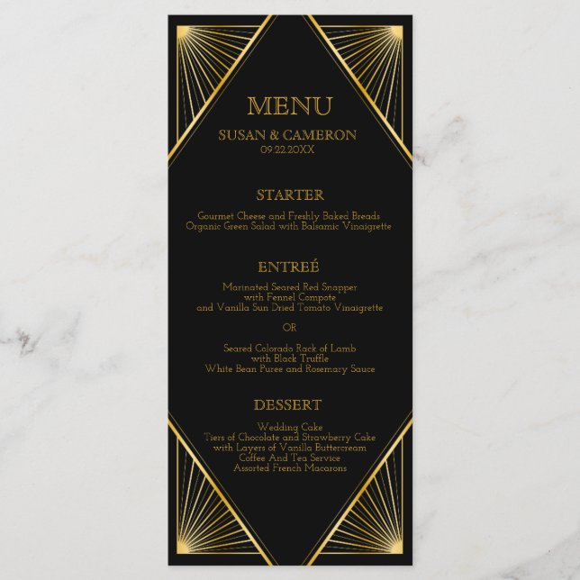 Gatsby Art Deco Dinner Menu | Editable Color (Front)