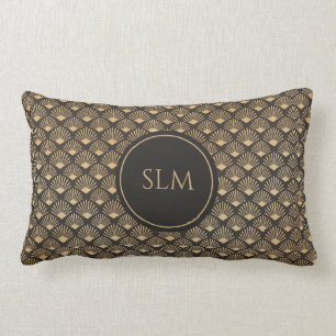 Gatsby Art Deco Fan Pattern Monogram Luxe Lumbar Pillow