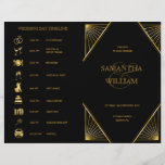Gatsby Art Deco Folded Wedding Timeline<br><div class="desc">Wedding folded program and timeline with icons black and gold art deco design pattern Perfect for modern and trendy wedding. PERSONALIZE THIS ITEM Background color can changed with zazzle background color options online tool. For a cohesive look, visit my store to see the whole collections of our art deco gatsby...</div>