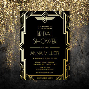 Gatsby Art Deco Gold and Black Bridal Shower Foil Invitation