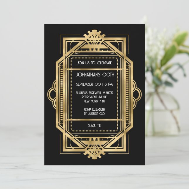 Gatsby art deco gold frame DIY photo party Invitation (Standing Front)