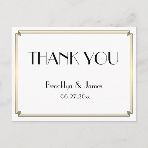 Gatsby Art Deco Gold Wedding Thank You Postcards