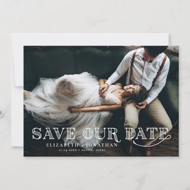 Gatsby Art Deco Lettering Overlay Photo Save The Date (Front)