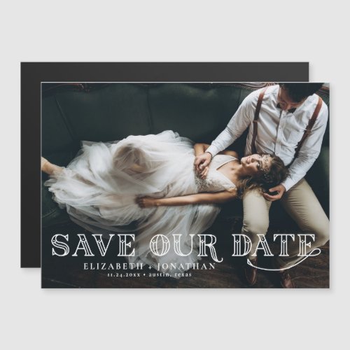 Gatsby Art Deco Lettering Photo Save the Date Magnetic Invitation