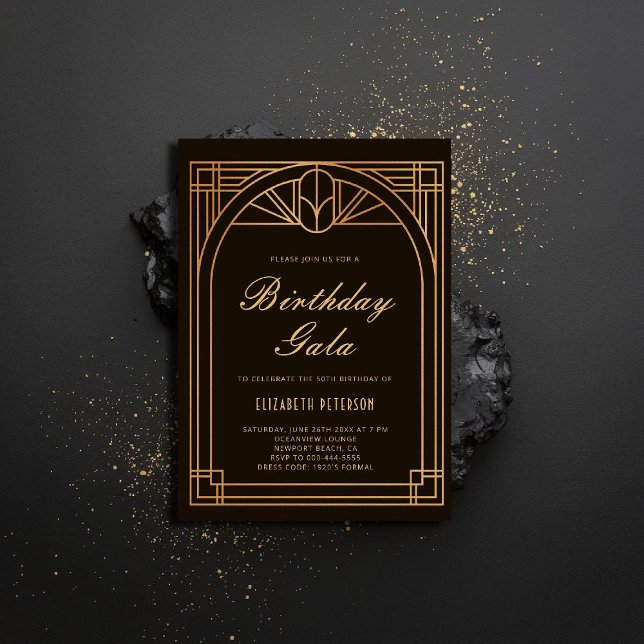 Gatsby Art Deco Nouveau Frame Roaring 20s Birthday Invitation (gatsby party invitation roaring 20s twenties art deco nouveau frame black gold prohibition)
