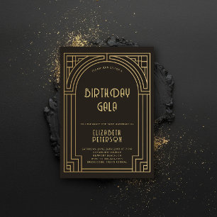 Gatsby Art Deco Nouveau Gold Roaring 20s Birthday Invitation