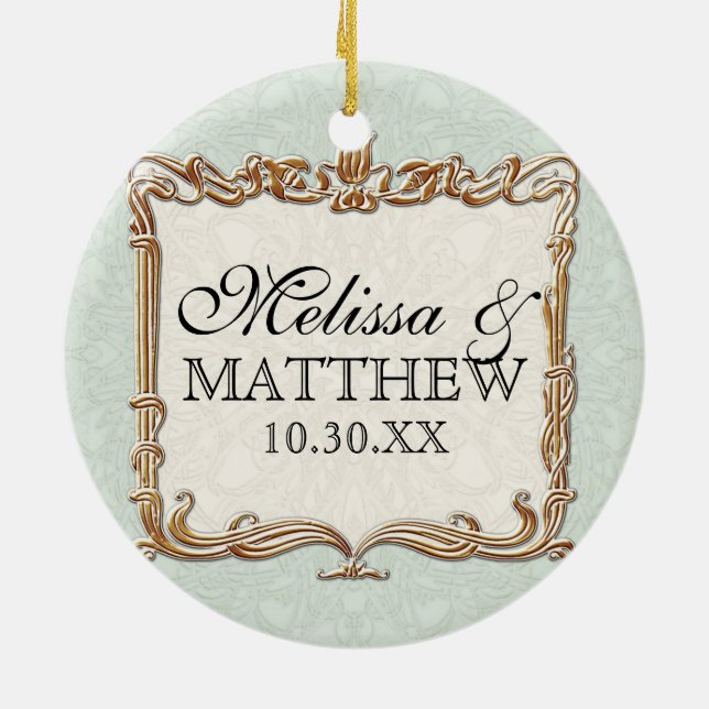 Gatsby Art Deco Nouveau Lace Faux Gold Tulip Ceramic Ornament (Back)